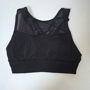 Tavi Noir Womens Black Strappy Lattice Back Mesh High Neck Sports Bra Size M
